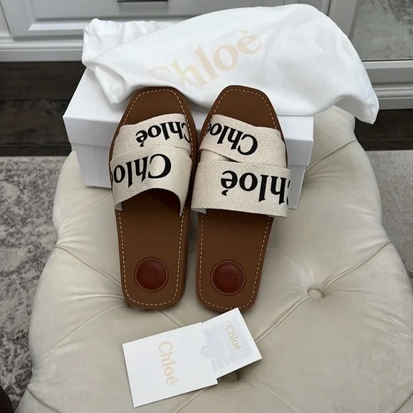NEW IN A BOX AUTHENTIC CHLOE WOODY FLAT LOGO SANDALS SIZE 8 - Picture 6 of 6